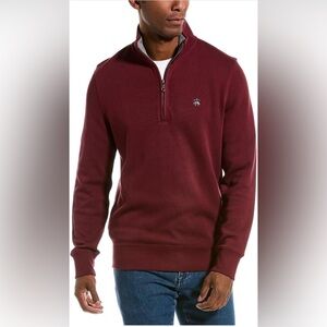 Brooks Brothers Men's Ribbed French Terry Half-Zip Sweater Dark Red